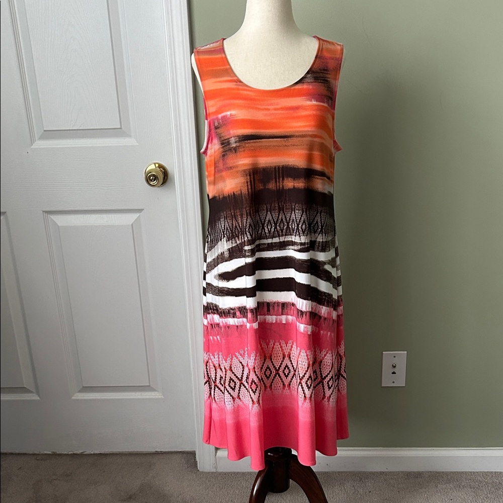 Chico's Vibrant Orange and Pink Midi Dress